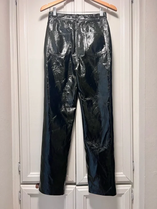 MESHKI Black Oakleigh Straight Leg Patent Pants Faux Leather Black Glossy Small - Picture 5 of 6